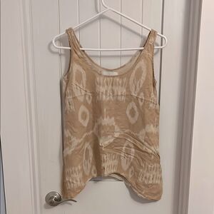 Brochu Walker Tank Top Petite Small Tan White Print Tencel